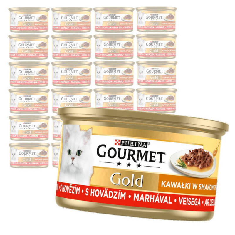 Purina Gourmet Gold z Wołowiną 24x85g Mokra Karma Dla Kota Kawałki w Sosie