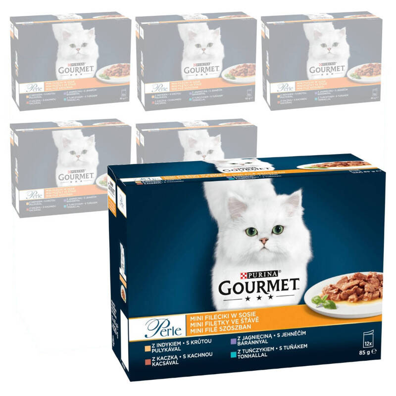 Purina Gourmet Perle Mix 4 Smaki 72x85g Mokra Karma Dla Kota Mini Fileciki w Sosie