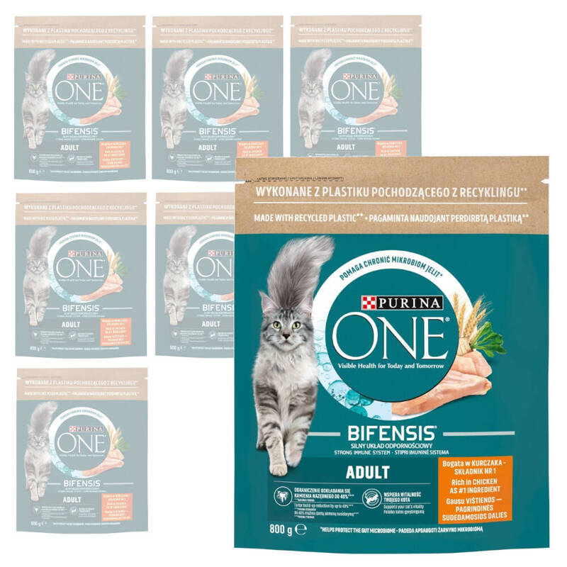 Purina One Bifensis Adult 8x800g Sucha Karma Dla Kota z Kurczakiem