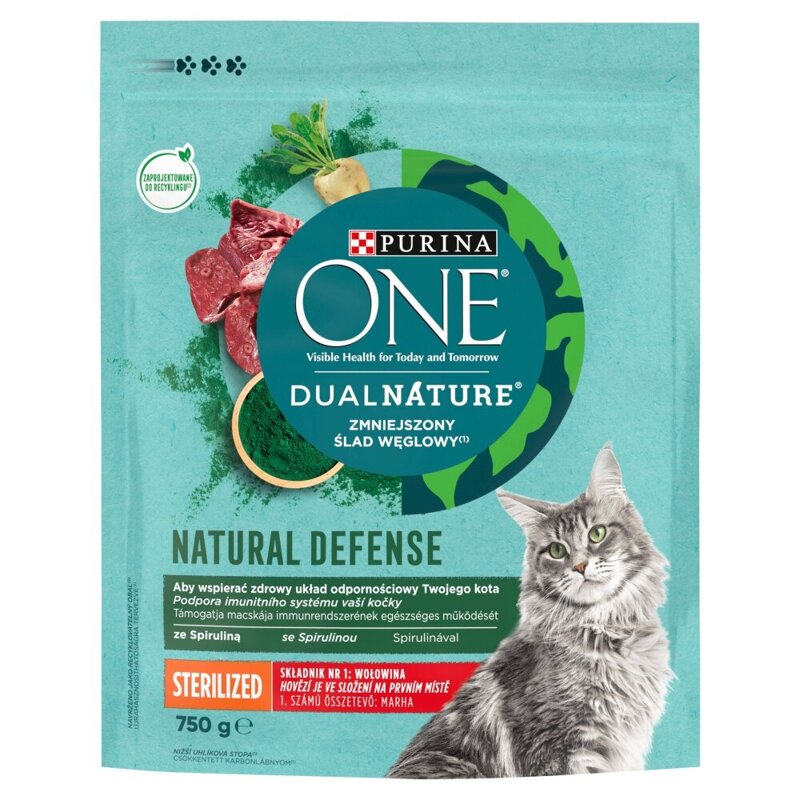 Purina One Dual Nature Natural Defense Sterilized Karma Dla Kotów Sterylizowanych Z Wołowiną 750g