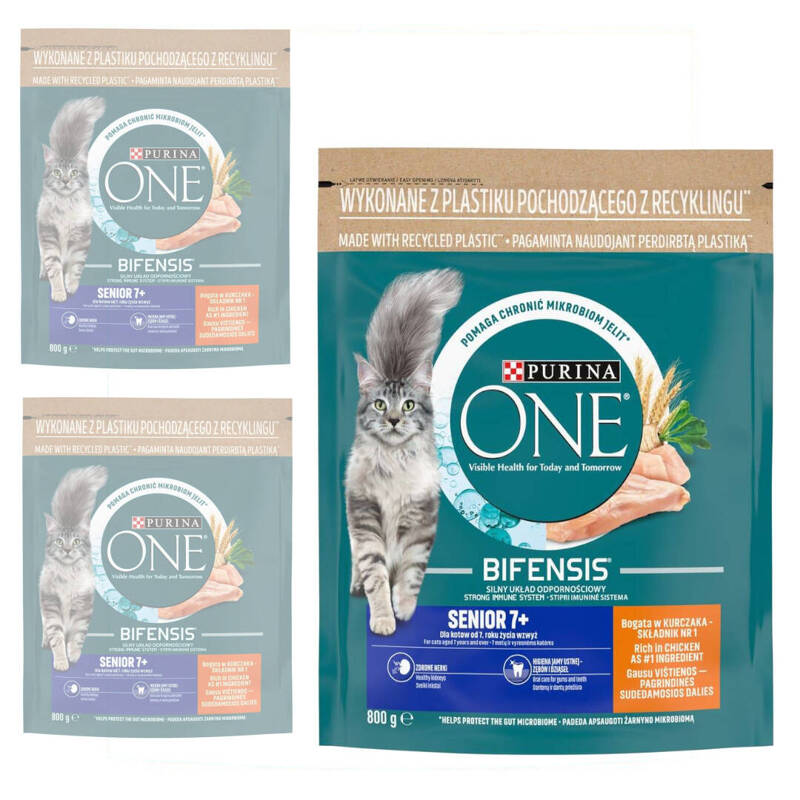 Purina One Senior 7+ Sucha Karma Dla Kota Bogata W Kurczaka I Pełne Ziarna 3x800g