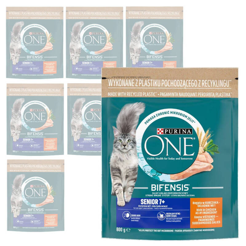 Purina One Senior 7+ Sucha Karma Dla Kota Bogata W Kurczaka I Pełne Ziarna 8x800g