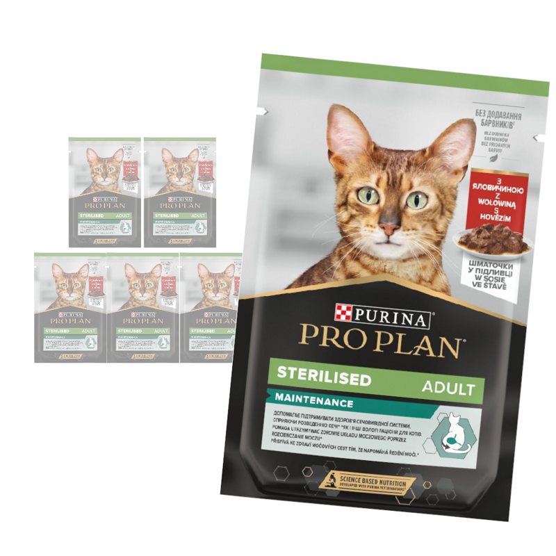 Purina Pro Plan Adult Sterilised Maintenance 6x85g Mokra Karma Dla Kota z Wołowiną w Sosie