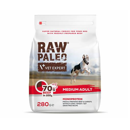 RAW PALEO ADULT MEDIUM BEEF 280g - sucha karma z wołowiną dla psów dorosłych ras średnich