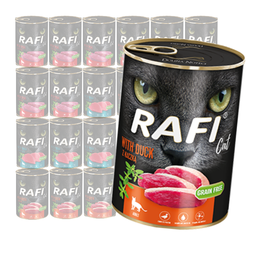 Rafi Cat Adult Bezzbożowa Mokra Karma Dla Kota Mix Smaków 24x400g Kaczka Tuńczyk Cielęcina