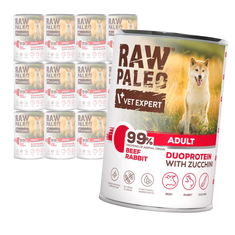 Raw Paleo Beef&Rabbit Adult Duoprotein 12x400g​ Mokra Karma Dla Psa z Wołowiną i Królikiem