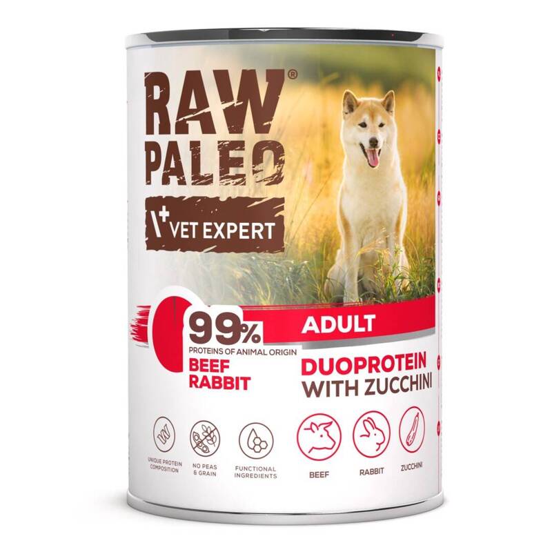 Raw Paleo Beef&Rabbit Adult Duoprotein 400g​ Mokra Karma Dla Psa z Wołowiną i Królikiem