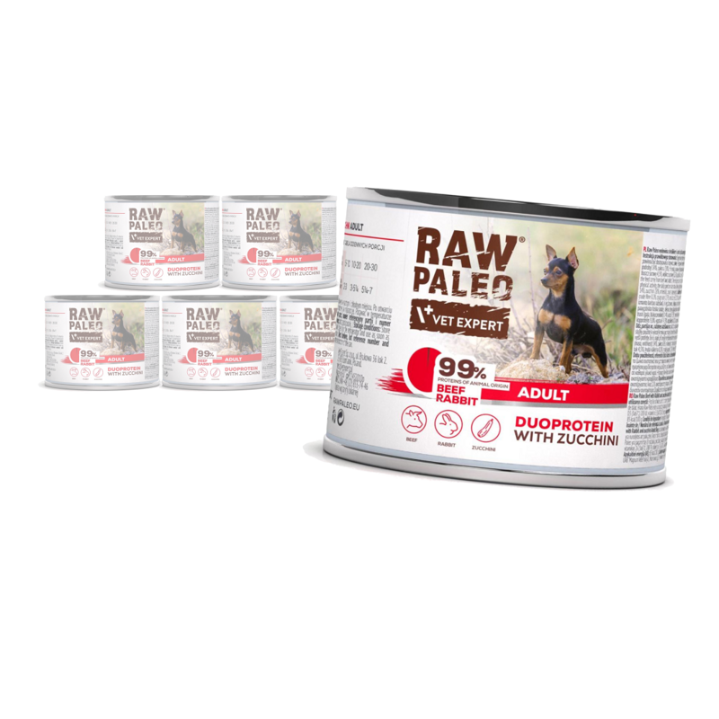 Raw Paleo Beef&Rabbit Adult Duoprotein 6x200g​ Mokra Karma Dla Psa z Wołowiną i Królikiem