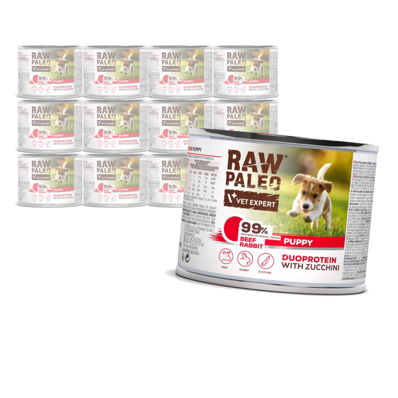 Raw Paleo Beef&Rabbit Puppy Duoprotein 12x200g​ Mokra Karma Dla Szczeniąt z Wołowiną i Królikiem