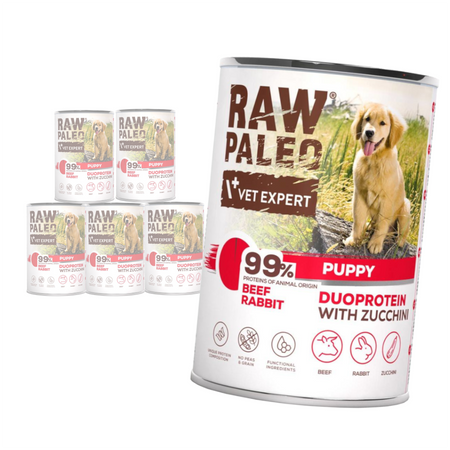 Raw Paleo Beef&Rabbit Puppy Duoprotein 6x400g​ Mokra Karma Dla Szczeniąt z Wołowiną i Królikiem