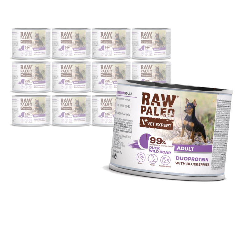 Raw Paleo Duck&Boar Adult Duoprotein 12x200g​ Mokra Karma Dla Psa z Kaczką i Dzikiem