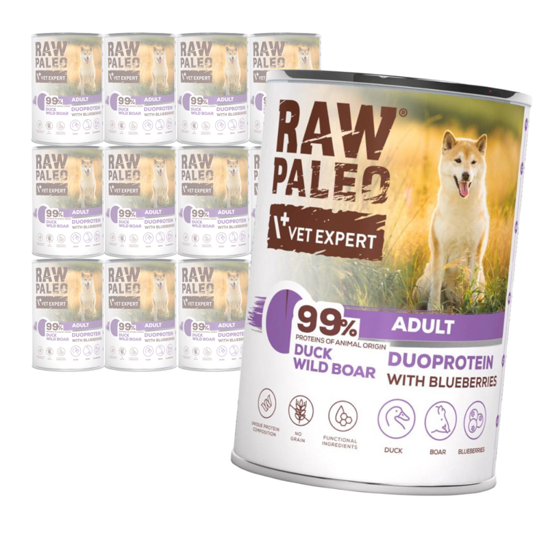 Raw Paleo Duck&Boar Adult Duoprotein 12x400g​ Mokra Karma Dla Psa z Kaczką i Dzikiem