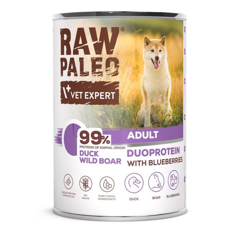 Raw Paleo Duck&Boar Adult Duoprotein 400g​ Mokra Karma Dla Psa z Kaczką i Dzikiem