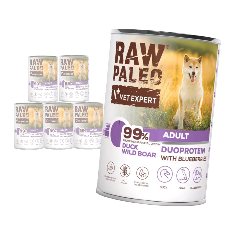 Raw Paleo Duck&Boar Adult Duoprotein 6x400g​ Mokra Karma Dla Psa z Kaczką i Dzikiem