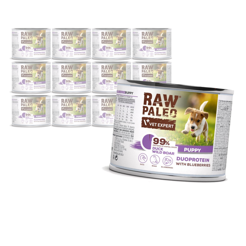 Raw Paleo Duck&Boar Puppy Duoprotein 12x200g​ Mokra Karma Dla Szczeniąt z Kaczką i Dzikiem