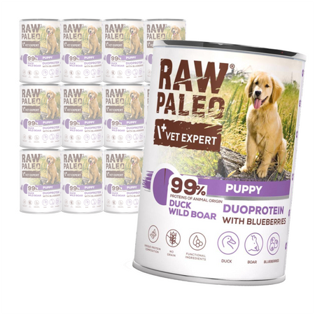 Raw Paleo Duck&Boar Puppy Duoprotein 12x400g​ Mokra Karma Dla Szczeniąt z Kaczką i Dzikiem