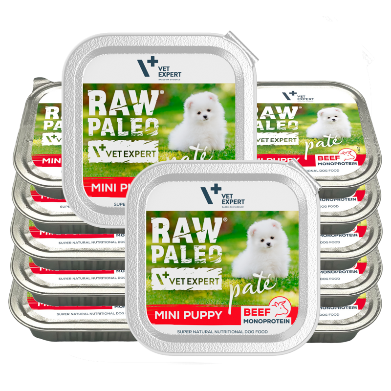 Raw Paleo Pate Mini Mokra Karma Dla Psów Szczeniąt Z Wołowiną Tacka 12x150g