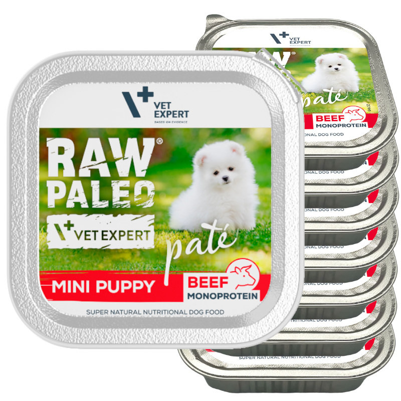 Raw Paleo Pate Mini Mokra Karma Dla Psów Szczeniąt Z Wołowiną Tacka 8x150g