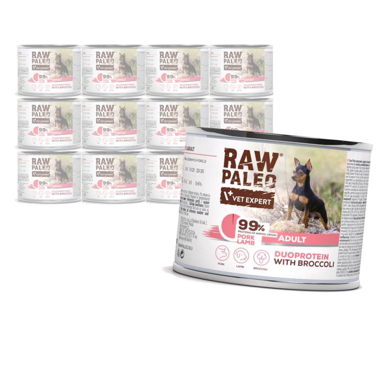 Raw Paleo Pork&Lamb Adult Duoprotein 12x200g​ Mokra Karma Dla Psa z Wieprzowiną i Jagnięciną