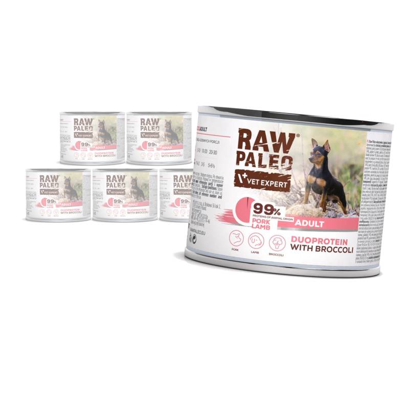 Raw Paleo Pork&Lamb Adult Duoprotein 6x200g​ Mokra Karma Dla Psa z Wieprzowiną i Jagnięciną