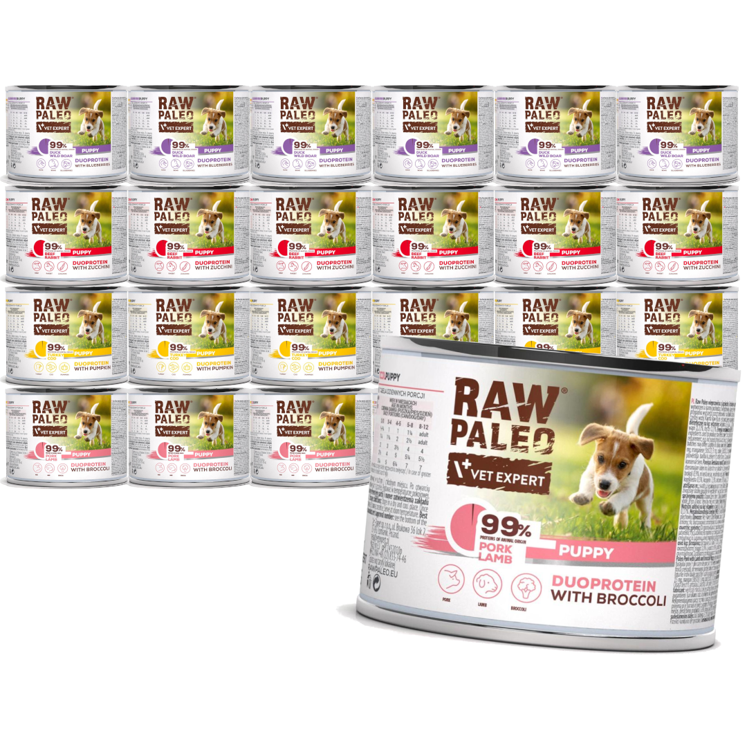 Raw Paleo Puppy Duoprotein Mix Smaków 24x200g​ Mokra Karma Dla Szczeniąt