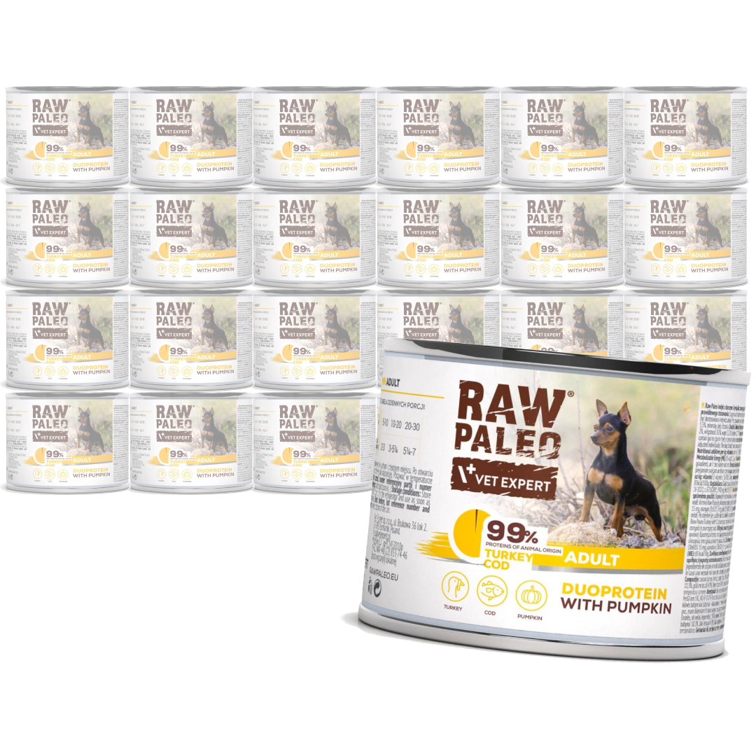 Raw Paleo Turkey&Cod Adult Duoprotein 24x200g​ Mokra Karma Dla Psa z Indykiem i Dorszem