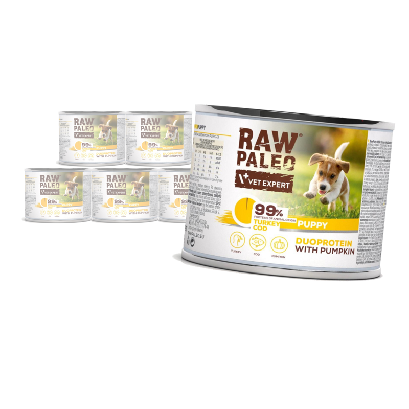 Raw Paleo Turkey&Cod Puppy Duoprotein 6x200g​ Mokra Karma Dla Szczeniąt z Indykiem i Dorszem