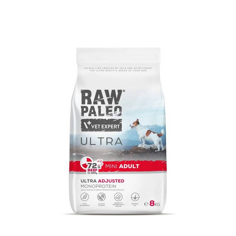 Raw Paleo Ultra Beef Adult Mini 8kg Sucha Karma z Wołowiną Dla Psów Dorosłych Ras Małych