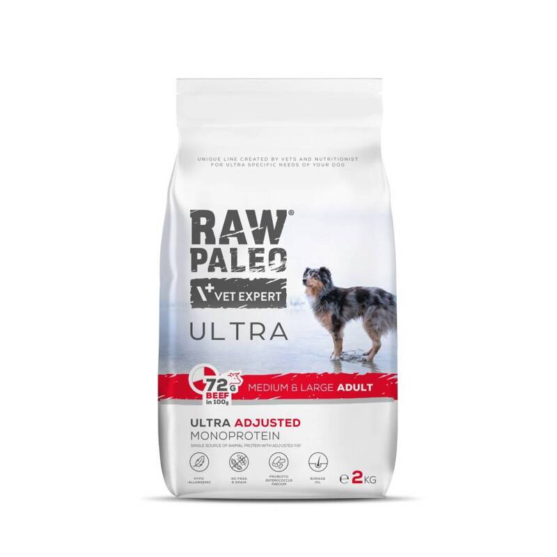 Raw Paleo Ultra Beef Medium&Large Adult 2kg Sucha Karma z Wołowiną Dla Psa