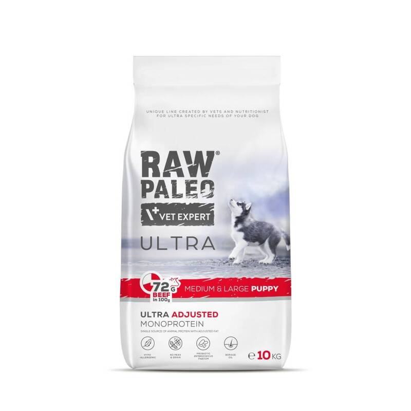 Raw Paleo Ultra Beef Medium&Large Puppy 10kg Sucha Karma z Wołowiną Dla Szczeniąt