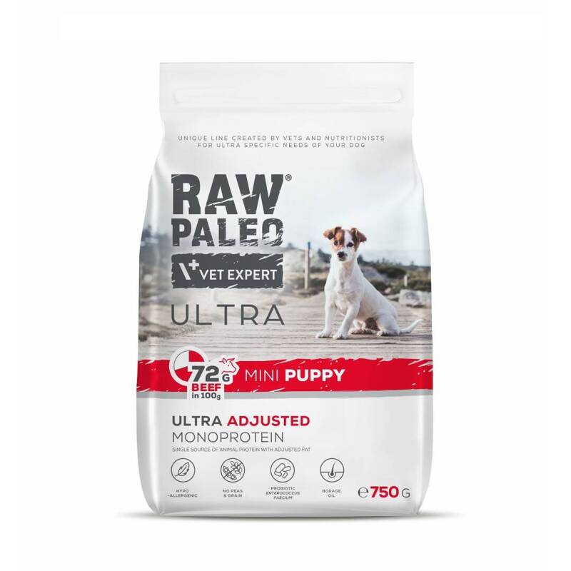 Raw Paleo Ultra Beef Mini Puppy 750g Sucha Karma z Wołowiną Dla Szczeniąt Ras Małych