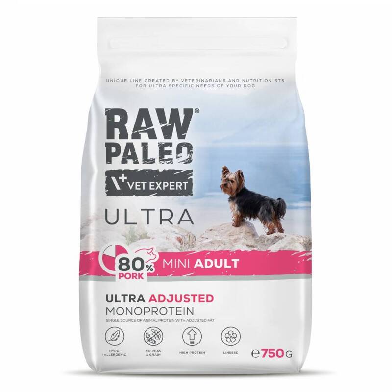 Raw Paleo Ultra Pork Mini Adult 750g Sucha Karma z Wieprzowiną Dla Psów Małych Ras