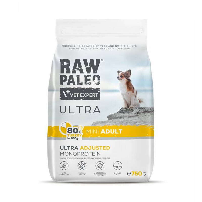 Raw Paleo Ultra Turkey Mini Adult 750g Monoproteinowa Sucha Karma Z Indykiem Dla Psów Małych Ras