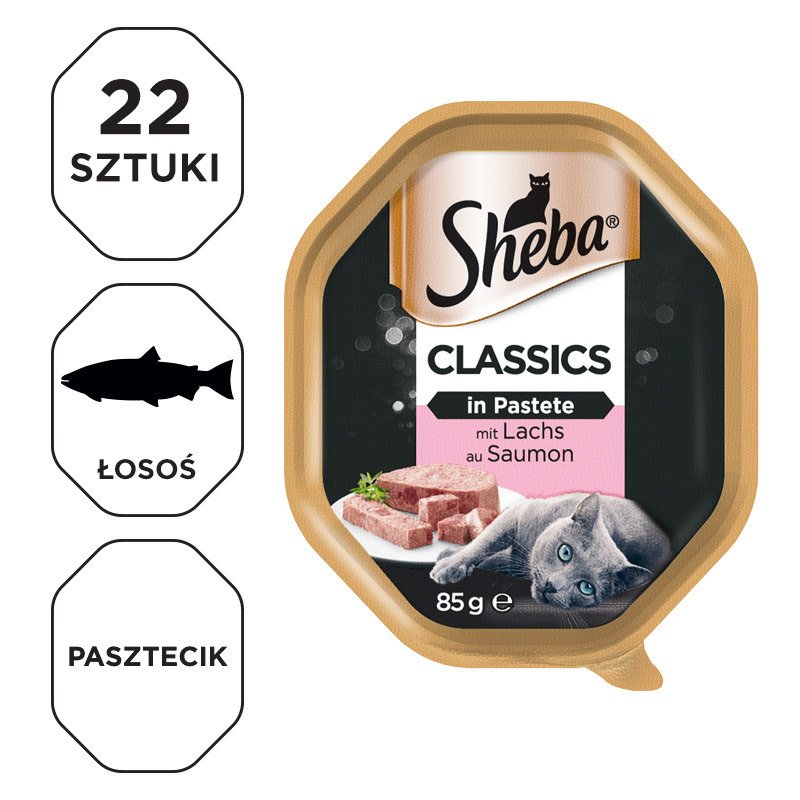 SHEBA Classics 22x85g z Łososiem - mokra karma dla kotów w pasztecie