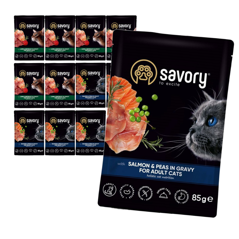 Savory Cat Adult 12x85g Mokra Karma Dla Kota Z Jagnięciną I Łososiem W Sosie