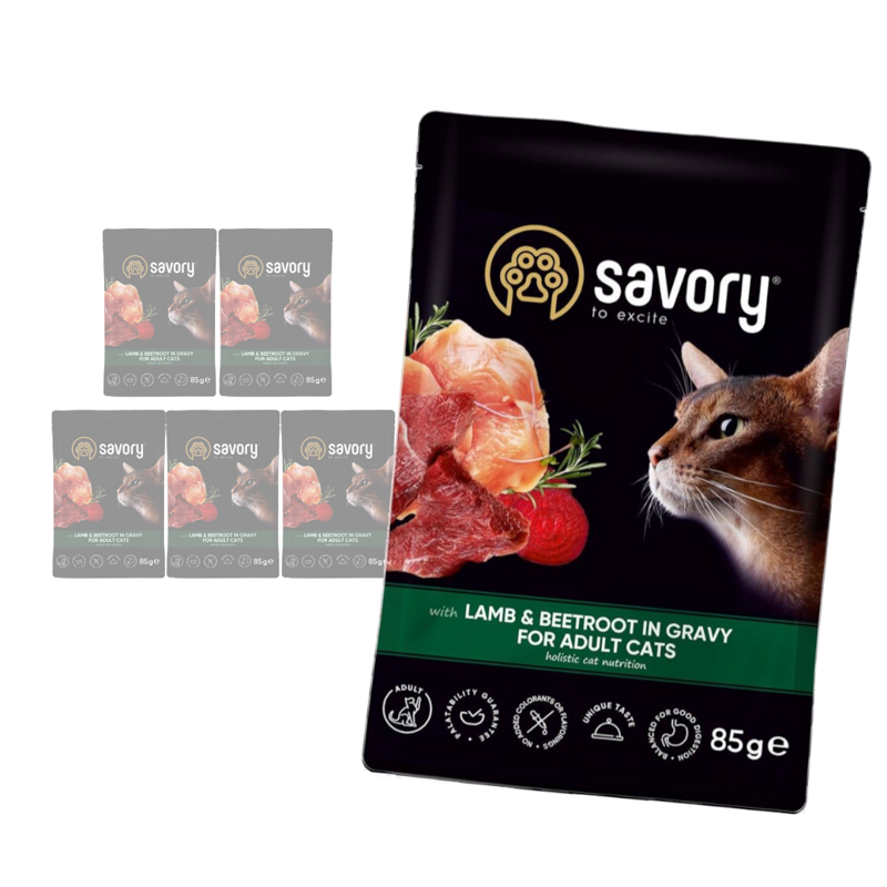 Savory Cat Adult 6x85g Mokra Karma Dla Kota Z Jagnięciną I Burakami W Sosie