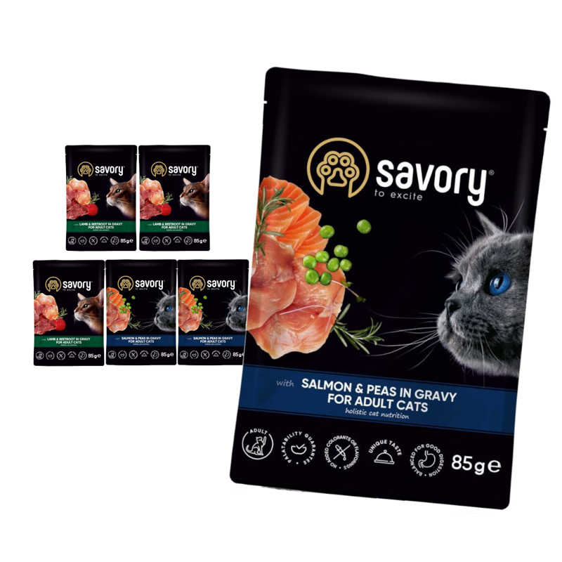 Savory Cat Adult 6x85g Mokra Karma Dla Kota Z Jagnięciną I Łososiem W Sosie