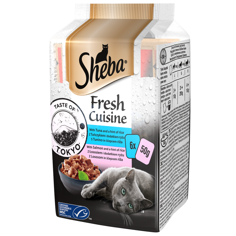 Sheba Fresh Cuisine Taste of Tokyo 6x50g Mokra Karma Dla Dorosłych Kotów Z Tuńczykiem I Łososiem W Sosie