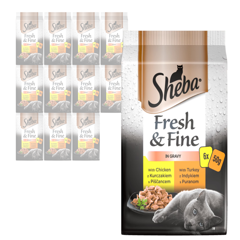 Sheba Fresh & Fine Kurczak i Indyk Saszetki 72x50g Mokra Karma w Sosie Dla Kotów