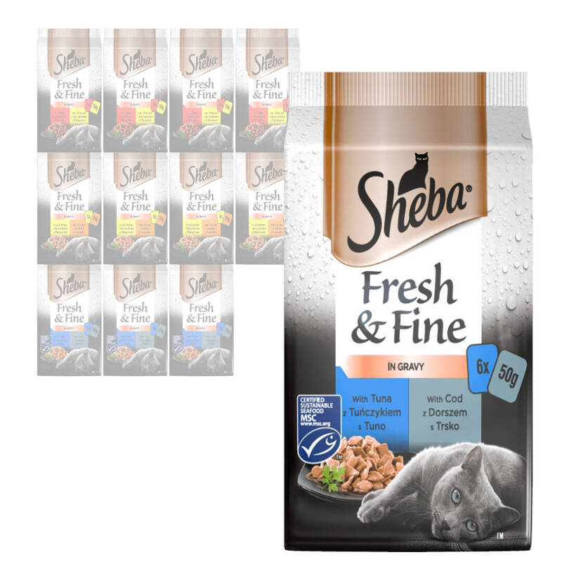 Sheba Fresh & Fine Mix 3 Smaków Saszetki 72x50g Mokra Karma Dla Kotów W Sosie Kurczak Indyk Wolowina Tuńczyk Dorsz