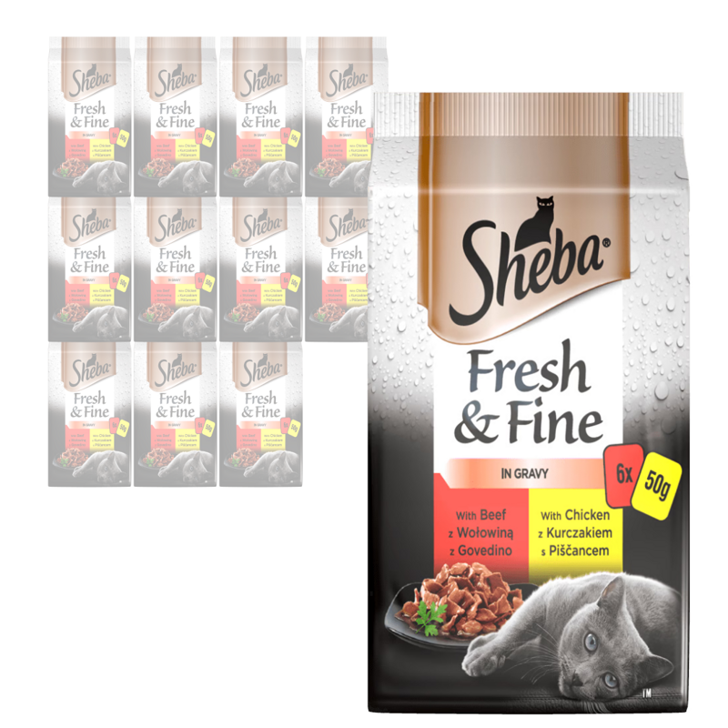 Sheba Fresh & Fine Wołowina i Kurczak Saszetki 72x50g Mokra Karma w Sosie Dla Kotów