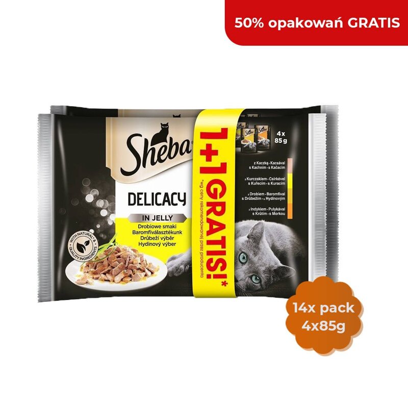 Sheba Saszetka Delicacy Galaretka Smaki Drobiowe 7x 4x85g + 7 opakowań GRATIS
