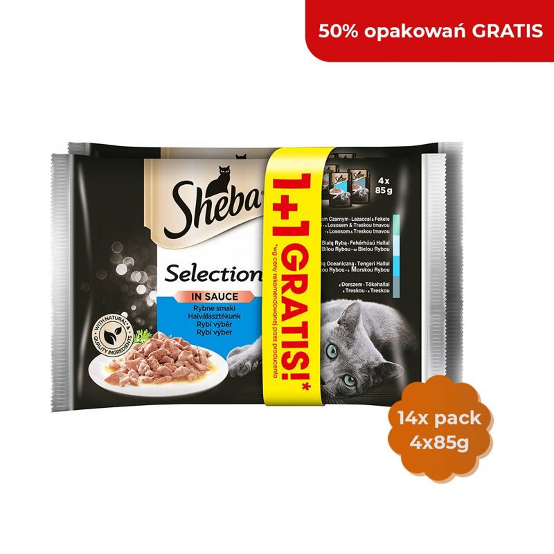 Sheba Saszetka Selection Sos Smaki Rybne 7x 4x85g + 7 opakowań GRATIS