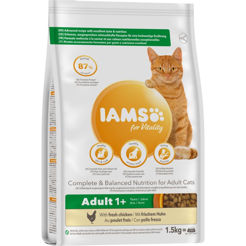 Sucha Karma Iams for Vitality Dla Dorosłych Kotów Ze Świeżym Kurczakiem 1,5kg