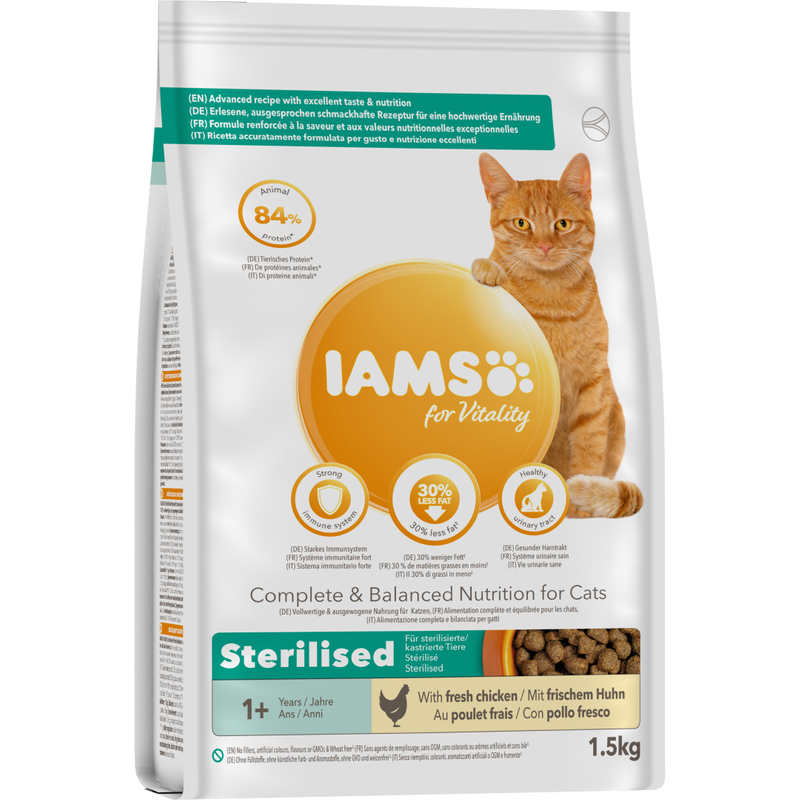 Sucha Karma Iams for Vitality Light in Fat Dla Dorosłych Kotów Sterylizowanych Ze Świeżym Kurczakiem 1,5kg