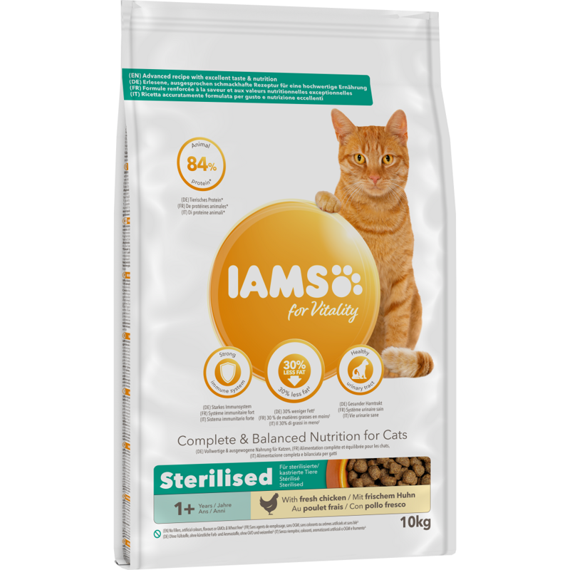 Sucha Karma Iams for Vitality Light in Fat Dla Dorosłych Kotów Sterylizowanych Ze Świeżym Kurczakiem 10kg