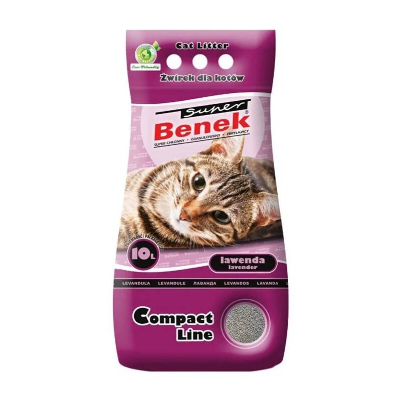 Super Benek Compact Lawenda 10L - Żwirek Bentonitowy dla Wszystkich Kotów