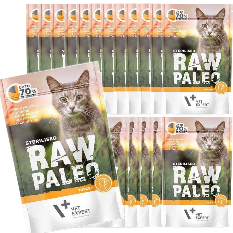 Vet Expert Raw Paleo Sterilised Turkey 24x100g Mokra Karma Dla Kotów 68% Mięsa Z Indyka