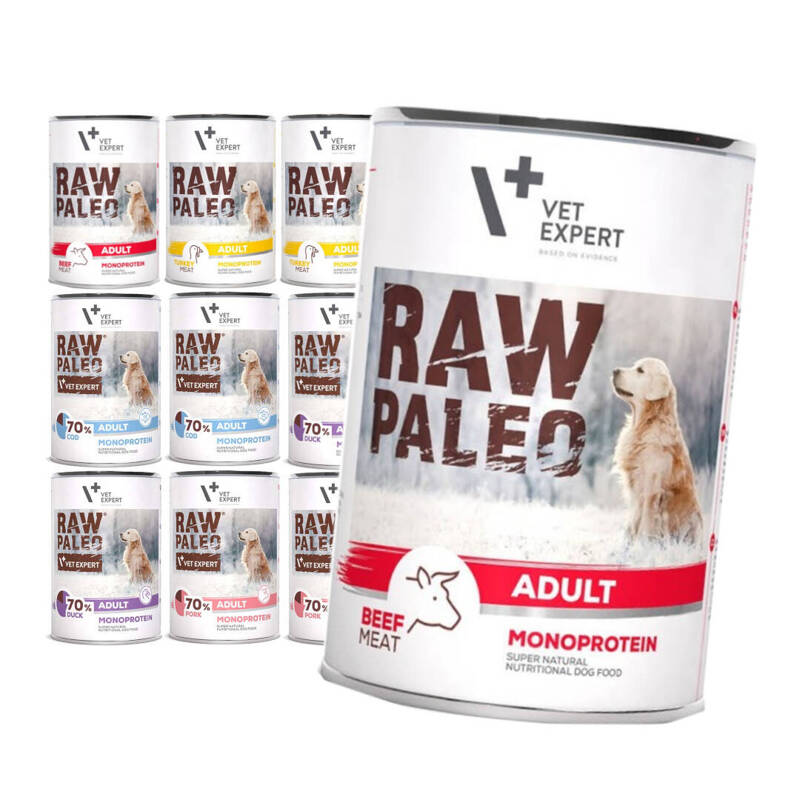 VetExpert Raw Paleo Adult 10x400g Monoproteinowa Mokra Karma Dla Psa Mix Smaków 