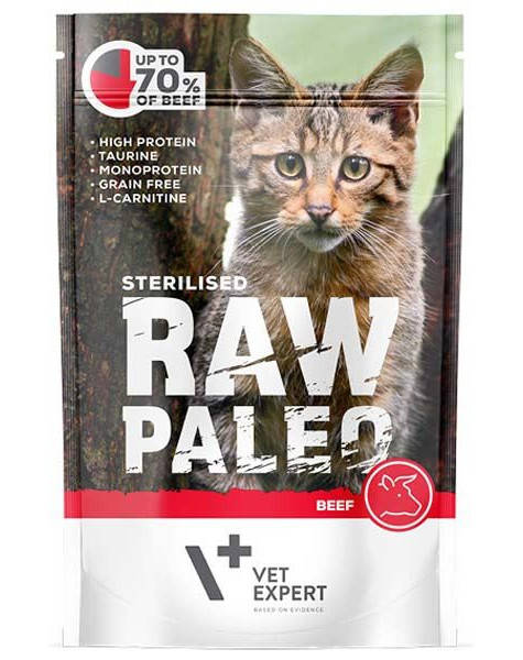 VetExpert Raw Paleo STERILISED BEEF 100g - Mokra Karma dla Kotów 68% WOŁOWINY